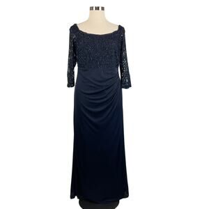 Betsy & Adam Women's Formal Dress Size 16W Blue Metallic Lace Evening Gown